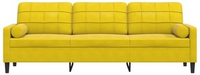 Sofá 3 lugares c/ almofadas decorativas 210 cm veludo amarelo