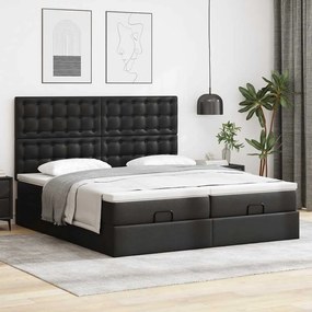 Cama otomana com colchões&amp;LEDs 160x200cm couro artificial preto