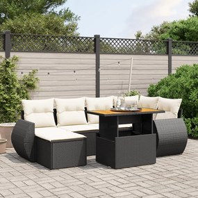 7 pcs conjunto de sofás p/ jardim c/ almofadões vime PE preto