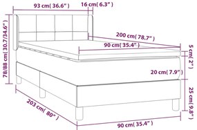Cama com molas/colchão 90x200 cm veludo cinza-claro