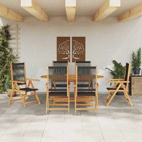 vidaXL Conjunto de Jantar Externo 7 Peças - Madeira de Acácia Preta com Polyrattan