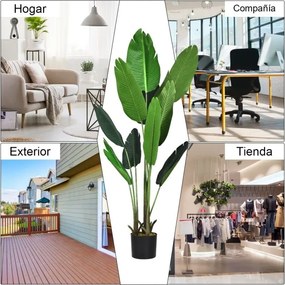 Palmeira tropical artificial com vaso preto para interior com 10 folhas realistas 160 cm Verde