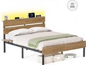 Estrutura de cama de casal 140 x 200 cm com iluminação (COLCHÃO NÃO INCLUIDO) castanho natural
