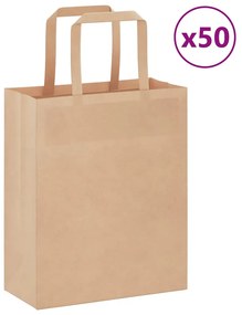 vidaXL Sacos de papel 50 unid com alças castanho 18x8x22 cm