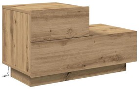 Mesa de Cabeceira vidaXL com Luzes LED Carvalho Artesanal 100x36x49 cm