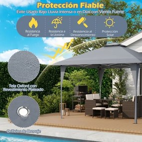 Tenda Pop Up 390 x 390 cm, com bolsa de transporte portátil, 8 estacas, 4 cordas de vento para pátio, jardim, acampamento cinza