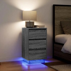 vidaXL Mesa de cabeceira com luzes LED 38x34x65 cm cinzento-sonoma