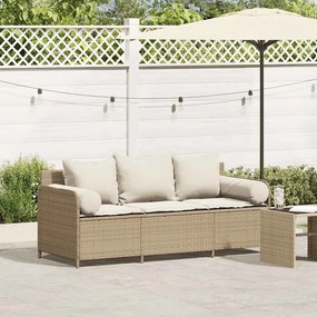vidaXL Sofá de jardim de 3 lugares com almofadões vime PE bege