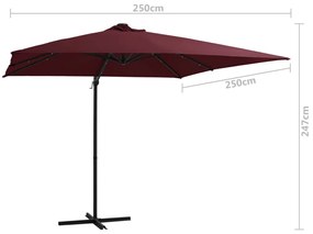 Guarda-sol de jardim cantilever c/ luzes LED 250x250 cm bordô