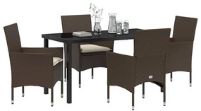 Conjunto de Jantar de Jardim 5 Peças com Almofadas de Rattan Sintético