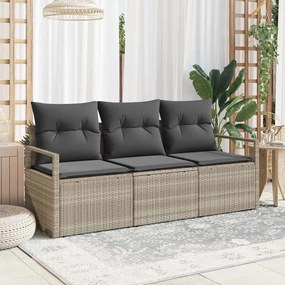 Conjunto de Sofás de Jardim com Almofadas vidaXL 3 Peças Cinza Claro Rattan Sintético