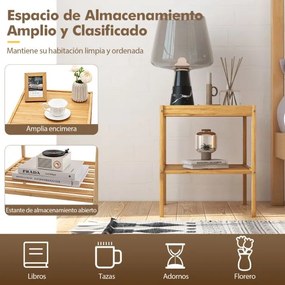 Conjunto de 2 mesas de cabeceira de bambu Mesa de apoio de 2 níveis com Estante compacta para sala de estar Quarto 40 x 40 x 45 cm Natural
