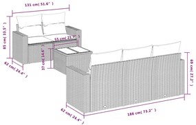 6 pcs conjunto sofás de jardim c/ almofadões vime PE preto