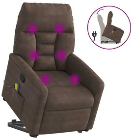 Poltrona de massagens reclinável elevatória microfibra castanho