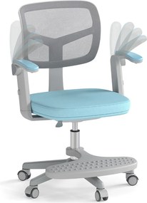 Cadeira de escritório para crianças com apoios de braços, apoio para os pés e rodas universais com altura ajustável 57 x 55 x 80-91 cm Azul