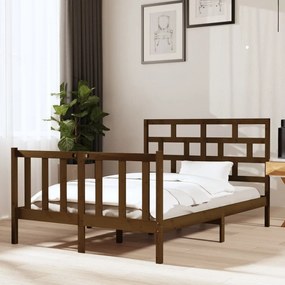 Estrutura de cama 140x190 cm pinho maciço castanho-mel