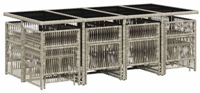13 pcs conj. jantar jardim c/ almofadões vime PE cinzento-claro