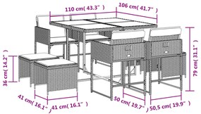 9 pcs conjunto de jantar p/ jardim c/ almofadões cinzento claro