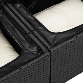 Conjunto de Sofá de Jardim de 6 Peças com Almofadas Preto Rattan Polié