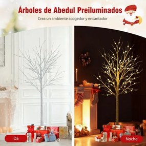 Conjunto de 3 árvores de bétula iluminadas de Natal artificiais pré-montadas de 120/150/180 cm com 216 luzes LED brancas