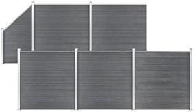 Painel vedação WPC 5 quadrados + 1 inclinado 965x186cm cinzento
