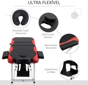 Marquesa Mesa de Massagem Dobrável e Portátil com Altura Ajustável e Apoio para a Cabeça 180x60x62-82 cm Vermelho e Preto