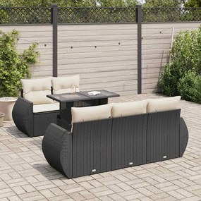 6 pcs conjunto sofás de jardim c/ almofadões vime PE preto