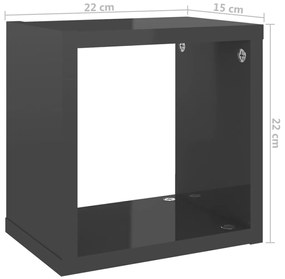 Prateleiras parede forma de cubo 4 pcs 22x15x22 cm cinza brilh.