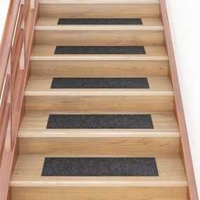 vidaXL Tapetes escada adesivos retangulares 15 pcs 76x20 cm cinzento