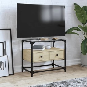 vidaXL Móvel de TV c/ tampo de vidro derivados madeira carvalho sonoma