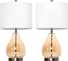 HOMCOM Conjunto de 2 Candeeiros de Mesa com Ecrã de Linho Suporte para Lâmpada E27 Máx. 40W Ø30x56 cm Branco | Aosom Portugal