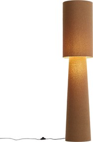 Candeeiro de pé Japandi castanho tecido teddy 2-luzes - Trompet