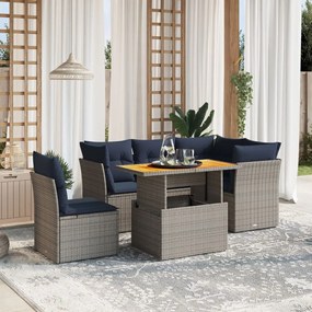vidaXL 5 pcs conjunto sofás p/ jardim c/ almofadões vime PE cinzento
