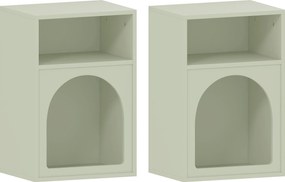 HOMCOM Conjunto de 2 mesas de cabeceira, mesa de noite com compartimentos abertos, design em arco, 40 x 30 x 60 cm, verde claro | Aosom Portugal