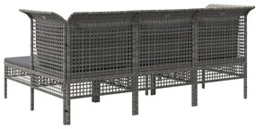 5 pcs conjunto lounge de jardim c/ almofadões vime PE cinzento
