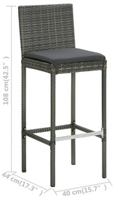 5 pcs conjunto de bar p/ jardim c/ almofadões vime PE cinzento