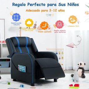 Cadeira reclinável para crianças em pele com encosto e apoio para os pés ajustáveis 69 x 53 x 74 cm Preto e azul