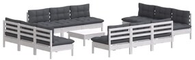13 pcs conj. lounge de jardim com almofadões antracite pinho