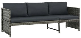 3 pcs conjunto lounge de jardim c/ almofadões vime PE cinzento