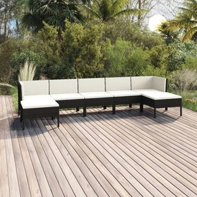 vidaXL 7 pcs conjunto lounge de jardim c/ almofadões vime PE preto