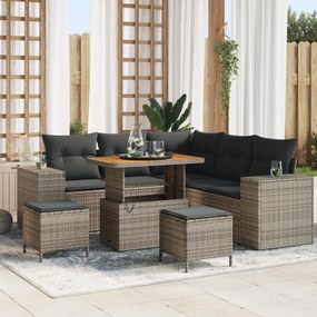 Conjunto de Sofás de Jardim de 8 Peças com Almofadas Cinza Rattan PE A