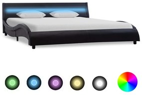 vidaXL Estrutura de cama com LED 140x200 cm couro artificial preto