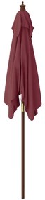 Guarda-sol de jardim com poste de madeira 198x198x231 cm bordô