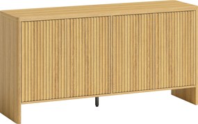 HOMCOM Aparador de sala, móvel de arrumação com 4 portas caneladas, prateleira ajustável, abertura por pressão, 147x40x77cm, carvalho | Aosom Portugal