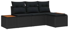 Conjunto de Sofá de Jardim vidaXL de 4 Peças com Almofadas Preto Polir