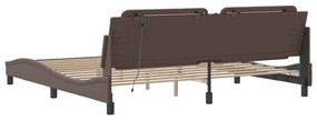 Estrutura cama c/ luz LED 200x200 cm couro artificial castanho