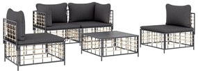 5 pcs conjunto lounge de jardim c/ almofadões vime PE antracite