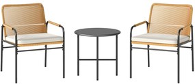 Outsunny Conjunto de Jardim de 3 Peças Móveis de Jardim com 2 Cadeiras com Almofadas Removíveis e Laváveis e Mesa com Bancada de Metal Madeira e Creme | Aosom Portugal