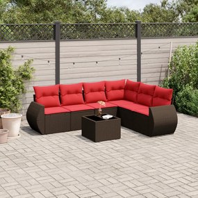 vidaXL 7 pcs conjunto de sofás jardim c/ almofadões vime PE castanho