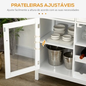 Aparador de Cozinha com 2 Portas de Vidro Suporte para 6 Garrafas e Suporte para 15 Taças Móvel Buffet para Sala de Jantar Sala de Estar Estilo Modern